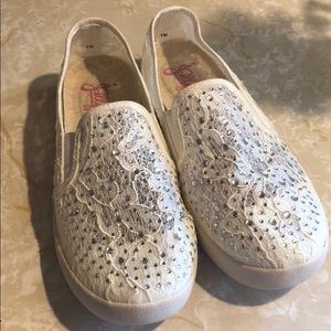Lace/Rhinestone Slip-On Shoes